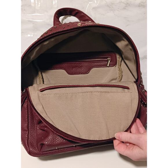 Prüne - Women\'s Burgundy Leather Studded Backpack Mini Bag